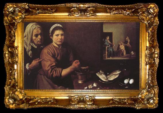 framed  VELAZQUEZ, Diego Rodriguez de Silva y Jesus in the Mary-s home, ta009-2